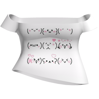 oversized off shoulder white shirt kaomoji cute