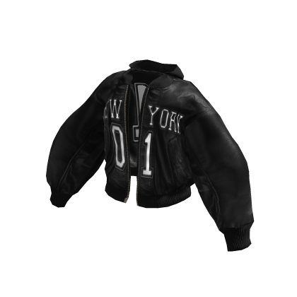 Oversized Leather Bomber Varsity Jacket (Black)