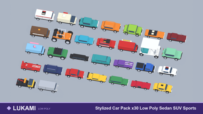 Stylized Car Pack x30 Low Poly Sedan SUV Sports preview 1