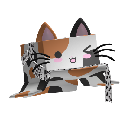 Cute Silly Cat Cardboard Box on Head Calico Roblox item