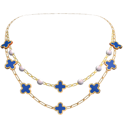 Layered Blue Clover Necklace with Pearls 3.0 