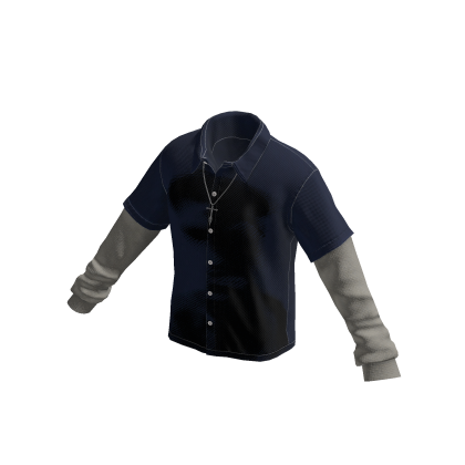 Grunge Graphic Button Up w/ Long Sleeve (Navy)