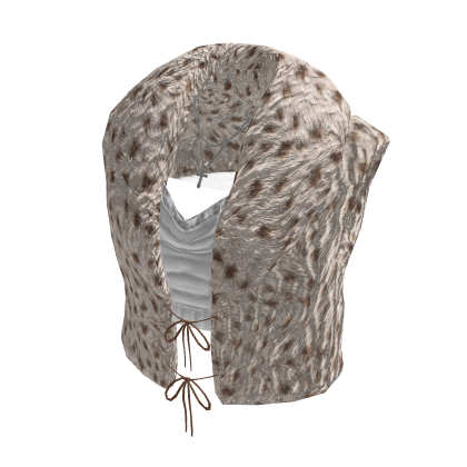 Y2K Fur Jacket w/ Cami Top & Chain (Beige)