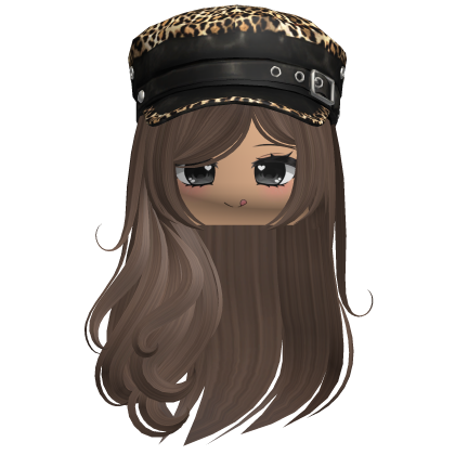 Swirly Long Hair w/ Leopard Beret (Brown)