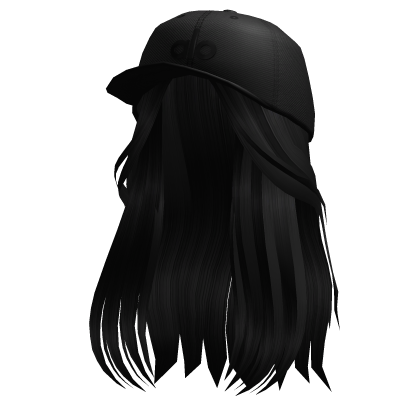 Long Wispy Soft Hair w/ Trendy Hat (Black) Roblox item