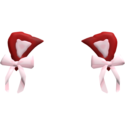 Kawaii Cat Ears w/ Coquette Ribbons Red & Pink