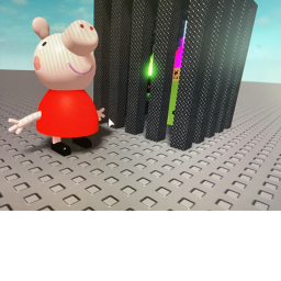 pepa pig next to a bomb noobs cage