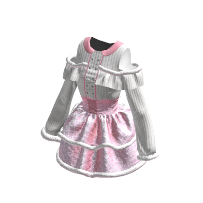 White Pink Jirai Kei Plaid Corseted Dress w/ Fur