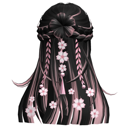 Black&Pink Braided Half Up Hair w/ Sakura Petals