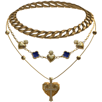 Chunky Blue Clover Cuban Jesus Cross Layered Set