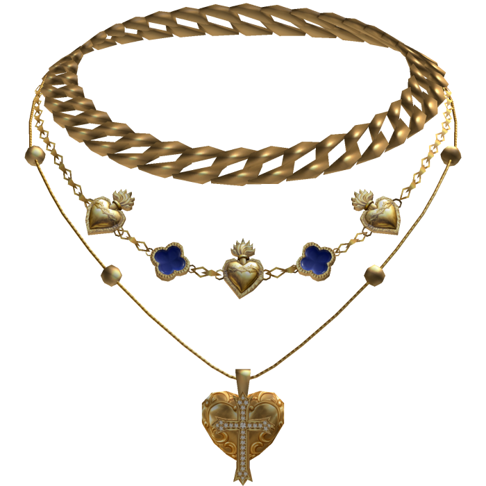 Chunky Blue Clover Cuban Jesus Cross Layered Set