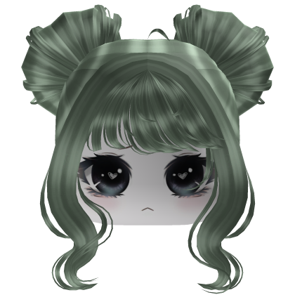 Sage Green Twin Buns Hair with Face Girl Roblox item