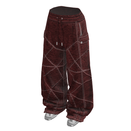 Baggy Washed Jeans w/ Sneakers (Dark Red)