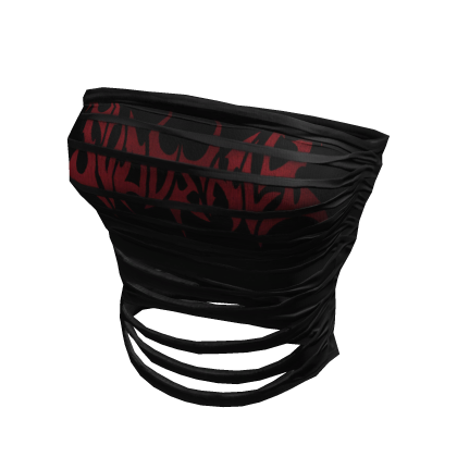 Black Red Vintage Print Ripped Cropped Tube Top