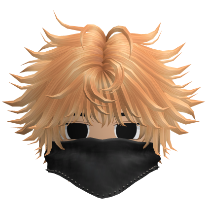 Fluffy Emo Boy Hair w Black Mask (Orange)