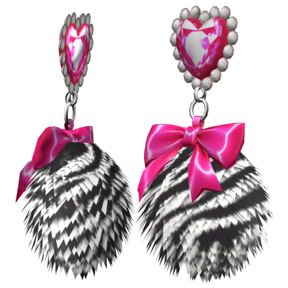 Kawaii Gyaru Fluffy Heart Zebra Earrings Pink