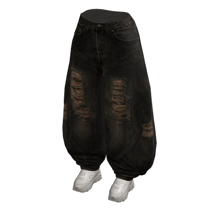 Ripped Balloon Jeans w/ Sneakers (Black)