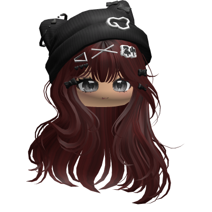 Cute Anime Girl Hair w/Cat Beanie (Dark Red) Roblox item
