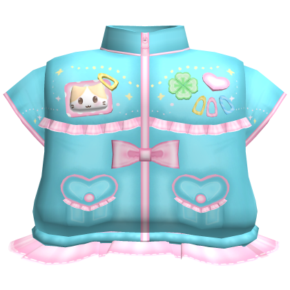 ♡ kawaii ruffled blue jacket w kitty badge