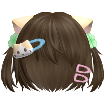 ♡ kawaii short auburn cat hair w pigtails n clip