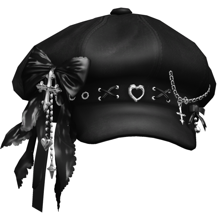 Black Emo Gothic Charm Cap / Black Bow
