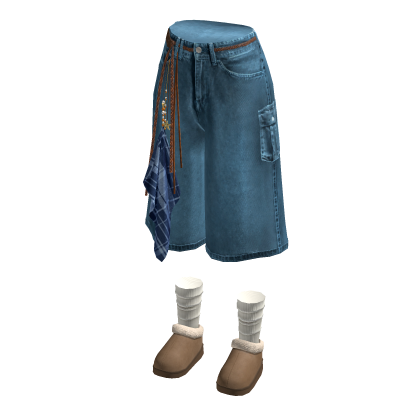 Baggy Cargo Shorts with Side Scarf (Blue)