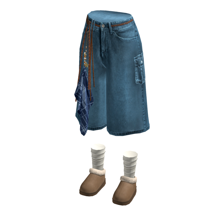 Baggy Cargo Shorts with Side Scarf (Blue)