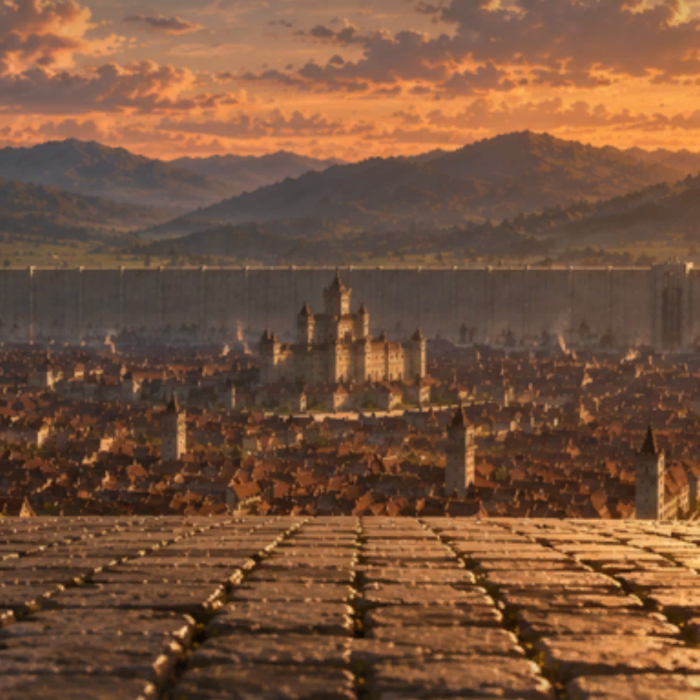 Titan Wall Sunset Anime Horizon City Background