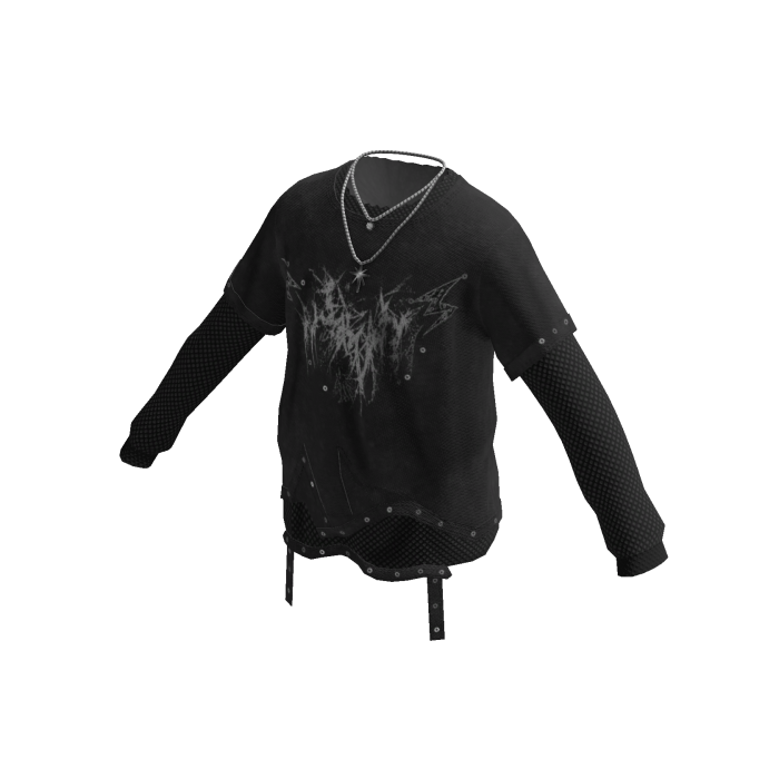 Oversized Graphic Sweater w/ Chain (Black)