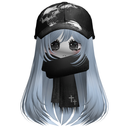 ♡ cute moe girl with emo skull hat + scarf