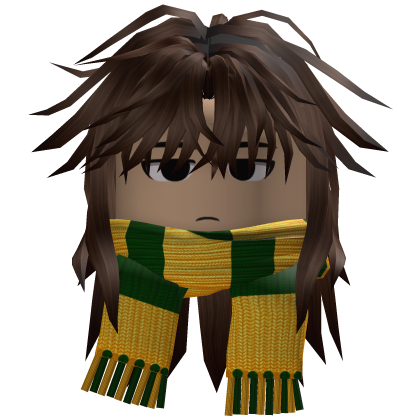 Wolfcut Hair w/ Striped Scarf (Dark Brown)