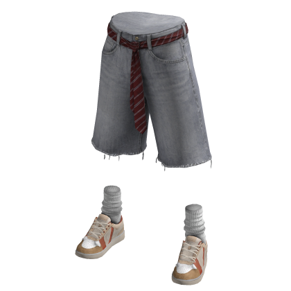 Tie Belt Jorts w/ Tan Sneakers (Light Grey)