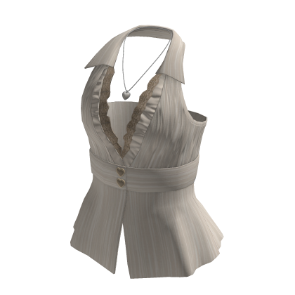 Coquette Halter Top w/ Heart Necklace (White)