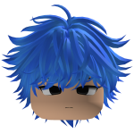 messy anime hair with a serious face y2k emo Blue