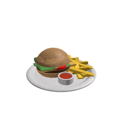 Hamburger with fries and ketchup