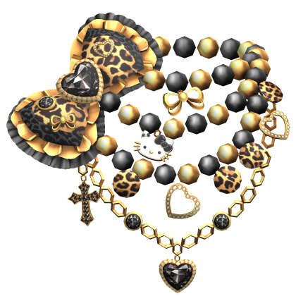 Kawaii Gyaru Leopard Bow Chain Necklace Gold Black