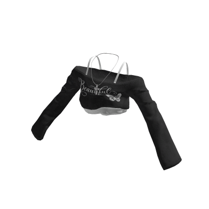 💜 Off-Shoulder Crop Top w/ Cross Necklace_Black