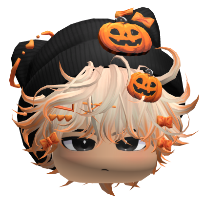 Emo Messy Hair w/ Pumpkin Beanie (Blonde&Orange) Roblox item
