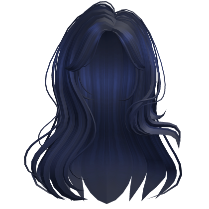 ♡ kawaii long wavy dark blue curtain bangs hair