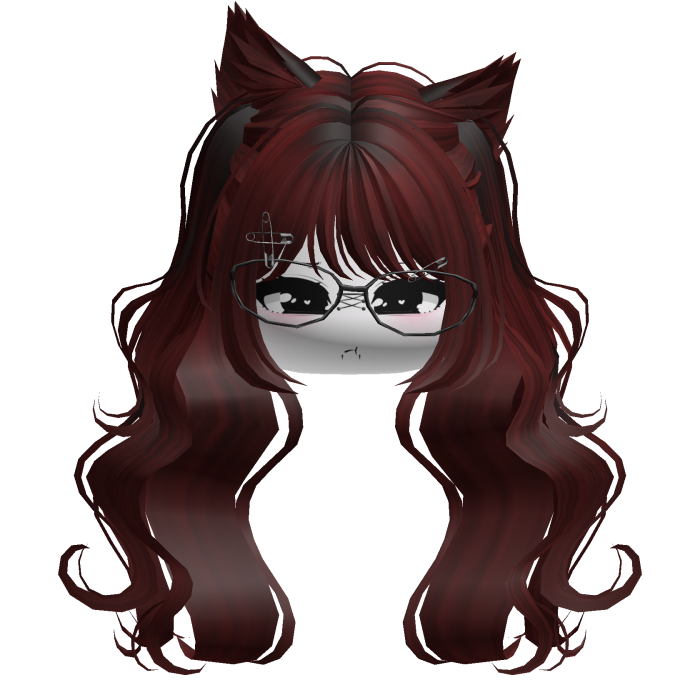 Wavy Moe Pigtails w/ Cat Ears (Dark Red)