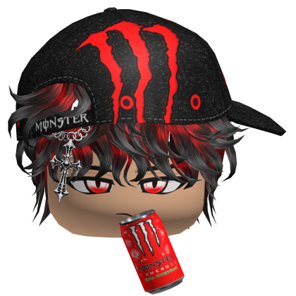 Red Monster Energy Y2k Emo Boy Messy Black Hair Roblox item