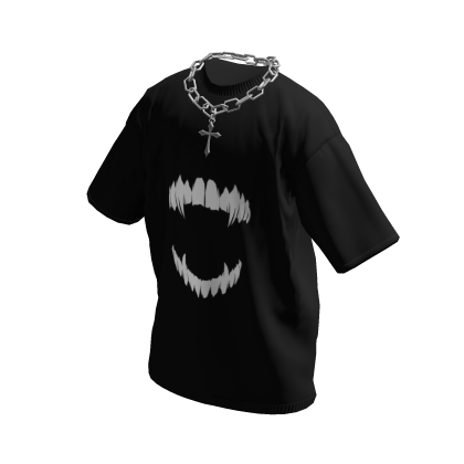 Black T-Shirt w/ Silver Cross Chain
