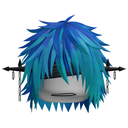 Blue Cyan Spiky Emo Hair with Piercing Chains Boy