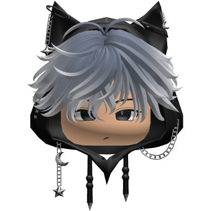 Cute Blue White Emo hair Y2K cat-ear hoodie anime Roblox item