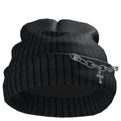 Worn Black Side Chain Beanie 