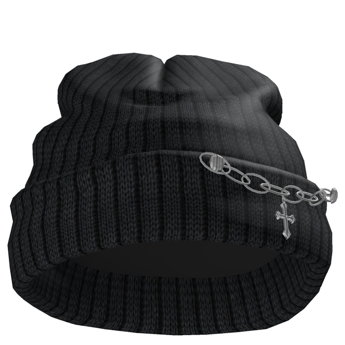 Worn Black Side Chain Beanie 