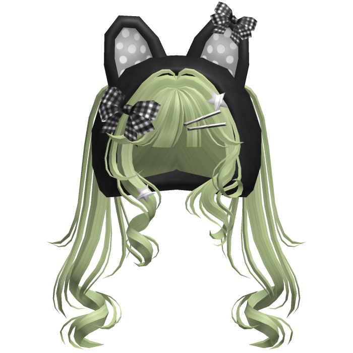 Cute Emo Curly Kitty Ear Pigtails w/ Hood Matcha