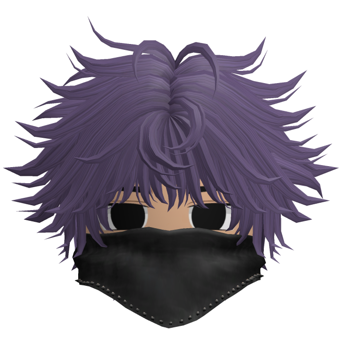 Fluffy Emo Boy Hair w Black Mask (Purple)