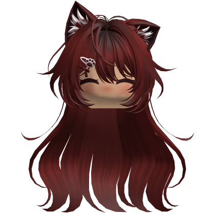 Cute Red Messy Anime Cat Hair w/ Blush Face Roblox item