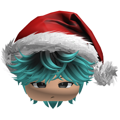 Messy Fluffy Black And Teal Hair a Santa Hat Y2k Roblox item